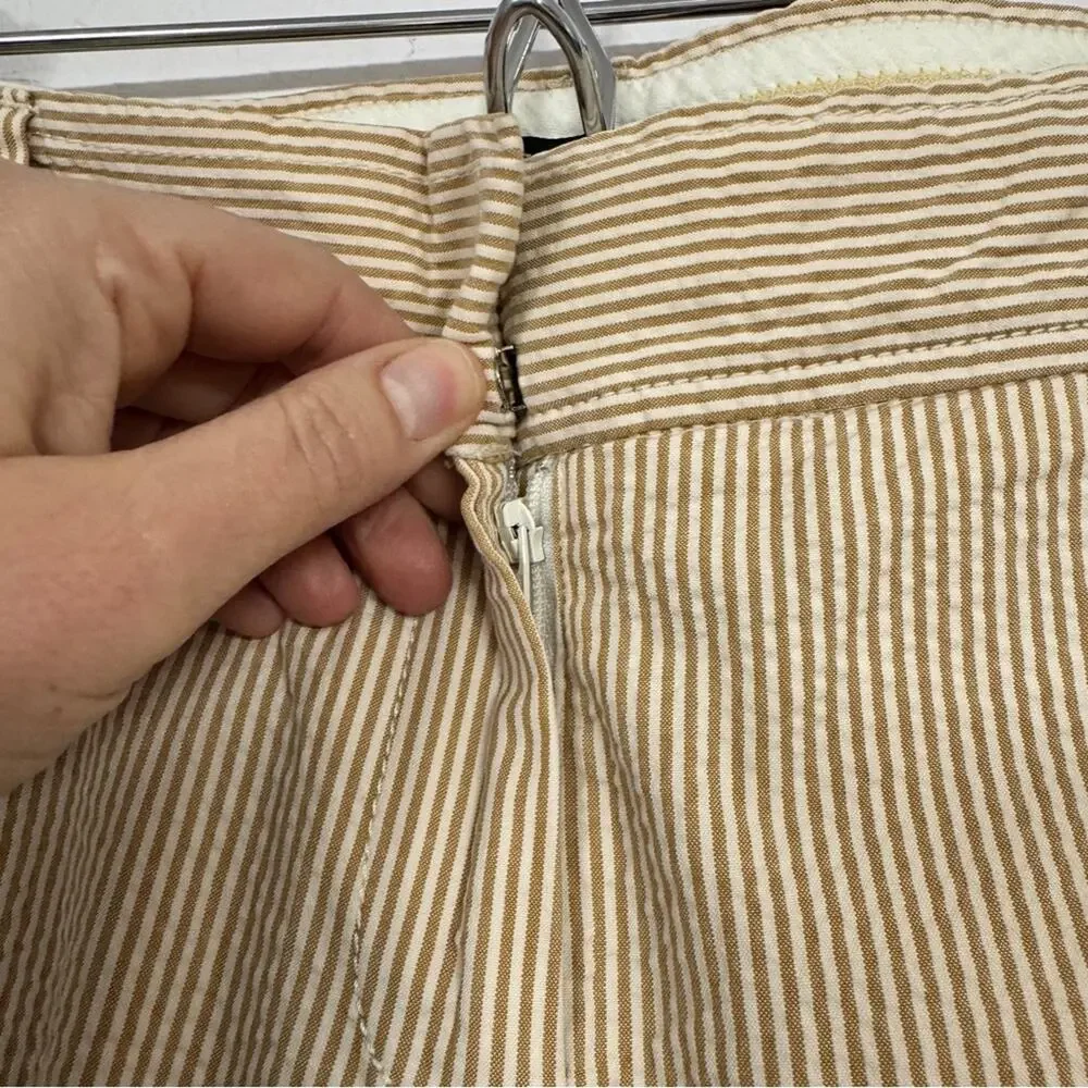 J Crew Tan White Stripe Seersucker Cropped Trouser Pants Womens 0 Beach Nautical